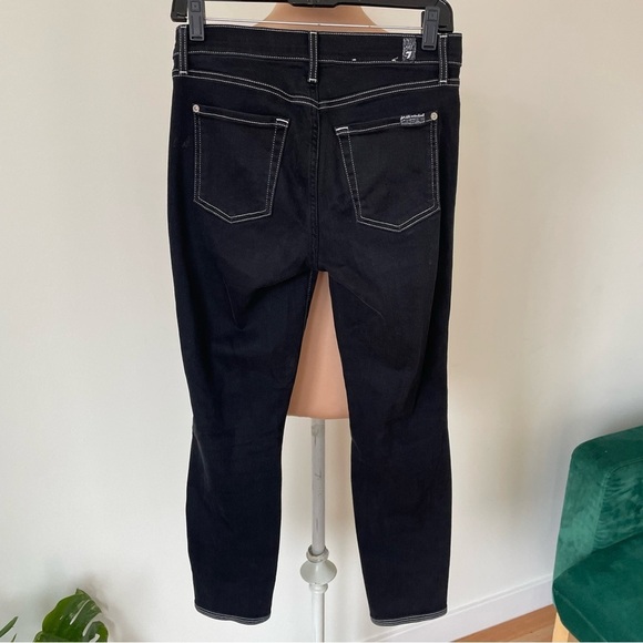7 for All Mankind 7FAM Black Spliced Hem Black Sateen Ankle Skinny Jean EUC 27 - Picture 5 of 11